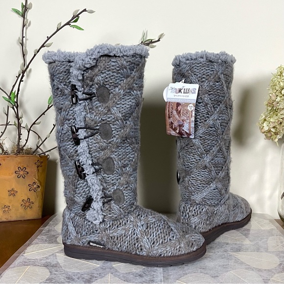 MUK LUKS® Felicity Faux Fur Lined Tall Cable Knit Sweater Boots - Picture 5 of 16